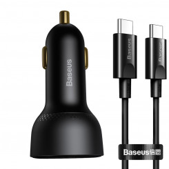 Автомобильное зарядное устройство Baseus Superme USB, USB-C, 100 Вт + кабель USB-C (черный)