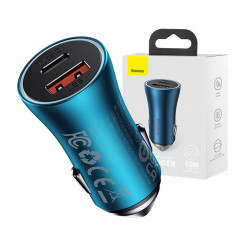 Автомобильное зарядное устройство Baseus Golden Contactor Max, USB + USB-C, 60 Вт (синее)