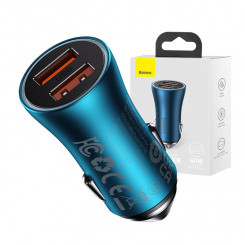 Baseus Golden Contactor Max car charger, 2x USB, 60W (blue)