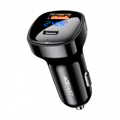 Acefast B4 car charger, 66W, USB-C + USB, with display (black)