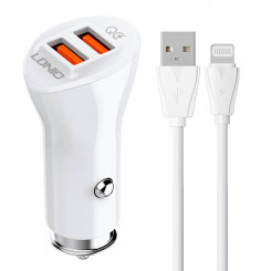 Автомобильное зарядное устройство LDNIO C511Q, 2 USB + кабель Lightning