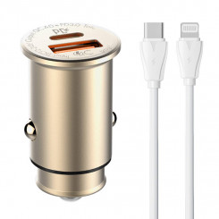 LDNIO C506Q USB car charger, USB-C + USB-C - Lightning cable