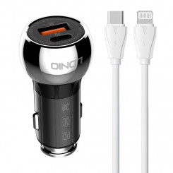 Автомобильное зарядное устройство LDNIO C1 USB, USB-C + USB-C — кабель Lightning