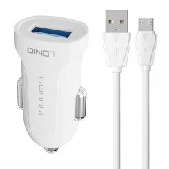 LDNIO DL-C17 car charger, 1x USB, 12W + Micro USB cable (white)