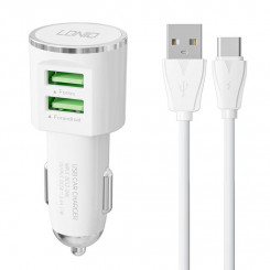 Автомобильное зарядное устройство LDNIO DL-C29, 2x USB, 3,4А + кабель USB-C (белый)