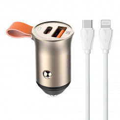 LDNIO C509Q car charger, USB + USB-C, 30W + USB-C to Lightning cable (gold)