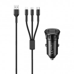 2 автомобильных зарядных устройства USB, REMAX RCC236, 2,4 А (черный) + кабель 3 в 1