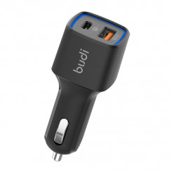Автомобильное зарядное устройство Budi LED, USB+USB-C, 18Вт, PD+QC 3.0 (черное)