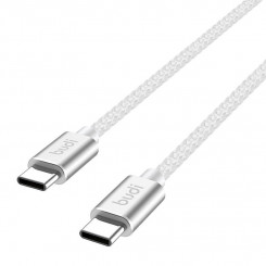 USB-C–USB-C kaabel Budi 65 W 1,5 m (valge)