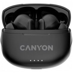 CANYON TWS-8, Bluetooth-гарнитура, с микрофоном, с ENC, BT V5.3 JL 6976D4, Частотный диапазон: 20 Гц–20 кГц, аккумулятор EarBud 40 мАч*2+Зарядный чехол 470 мАч, длина кабеля типа C 0,24 м, Размер: 59* 48,8*25,5 мм, 0,041 кг, черный