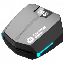 CANYON GTWS-2, Gaming True Wireless Peakomplekt, BT 5.3 stereo, 45 ms madal latentsusaeg, 37,5 tundi, USB-C, 0,046 kg, must