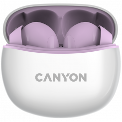 CANYON TWS-5, Bluetooth headset, with microphone, BT V5.3 JL 6983D4, Frequence Response:20Hz-20kHz, battery EarBud 40mAh*2+Charging Case 500mAh, type-C cable length 0.24m, size: 58.5*52.91*25.5 mm, 0.036kg, Purple