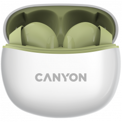 CANYON TWS-5, Bluetooth headset, with microphone, BT V5.3 JL 6983D4, Frequence Response:20Hz-20kHz, battery EarBud 40mAh*2+Charging Case 500mAh, type-C cable length 0.24m, Size: 58.5*52.91*25.5 mm, 0.036kg, Green