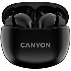 CANYON TWS-5, Bluetooth headset, with microphone, BT V5.3 JL 6983D4, Frequence Response:20Hz-20kHz, battery EarBud 40mAh*2+Charging Case 500mAh, type-C cable length 0.24m, size: 58.5*52.91*25.5 mm, 0.036kg, Black