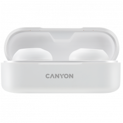 CANYON TWS-1, Bluetooth headset, with microphone, BT V5.0, Bluetrum AB5376A2, battery EarBud 45mAh*2+Charging Case 300mAh, cable length 0.3m, 66*28*24mm, 0.04kg, White