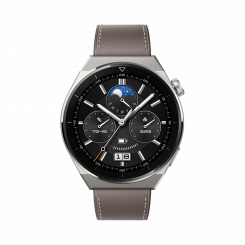 Huawei WATCH GT 3 Pro Smart watch GPS (satellite) AMOLED Touchscreen Activity monitoring 24 / 7 Waterproof Bluetooth Titanium Case with Gray Leather Strap, Odin-B19V