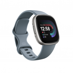 Fitbit Versa 4 Smart watch NFC GPS (satellite) AMOLED Touchscreen Activity monitoring 24 / 7 Waterproof Bluetooth Wi-Fi Waterfall Blue / Platinum