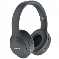 CANYON BTHS-3, Canyon Bluetooth headset, with microphone, BT V5.1 JL6956, battery 300mAh, Type-C charging plug, PU material, size:168*190*78mm, charging cable 30cm and audio cable 100cm, Dark gray