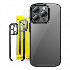 Baseus Glitteri kaitsekomplekt, läbipaistev ümbris ja karastatud klaas iPhone 14 Pro Maxile (must)