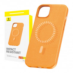Магнитный чехол для телефона iPhone 15 ProMax Baseus Fauxther Series (оранжевый)