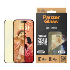 PanzerGlass Screen protector Apple iPhone 15 Glass Clear Eyecare Ultra-Wide Fit; Easy installation; Fingerprint resistant; Anti-blue light; Anti-reflective; Anti-yellowing