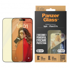 PanzerGlass Защитная пленка для экрана Apple iPhone 15 Pro Glass Clear Eyecare Сверхширокая посадка; Простая установка; Устойчивость к отпечаткам пальцев; Анти-синий свет; Антибликовый; против пожелтения