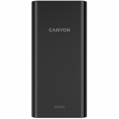 CANYON PB-2001, Power bank 20000mAh Li-poly battery, Input 5V/2A, Output 5V/2.1A(Max), 144*69*28.5mm, 0.440Kg, Black