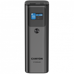 CANYON PB-2010, разрешен для авиаперевозок, литий-полимерный аккумулятор 27000 мАч / 97,2 Втч, вход/выход: 2xUSB-C PD3.1 140 Вт, выход: USB-A QC 3.0 22,5 Вт, TFT-дисплей, темно-серый