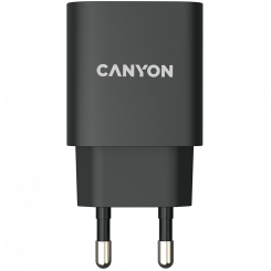 CANYON H-20, PD 20W Input: 100V-240V, Output: 1 port charge: USB-C:PD 20W (5V3A/9V2.22A/12V1.67A) , Eu plug, Over-Voltage, over-heated, over- current and short circuit protection Compliant with CE RoHs,ERP. Size: 80*42.3*30mm, 55g, Black