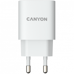 CANYON H-20, PD 20W Input: 100V-240V, Output: 1 port charge: USB-C:PD 20W (5V3A/9V2.22A/12V1.67A) , Eu plug, Over-Voltage, over-heated, over- current and short circuit protection Compliant with CE RoHs,ERP. Size: 80*42.3*30mm, 55g, White