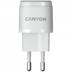 CANYON H-20-05, PD 20W Input: 100V-240V, Output: 1 port charge: USB-C:PD 20W (5V3A/9V2.22A/12V1.66A), Eu plug, Over-Voltage, over-heated, over-current and short circuit protection Compliant with CE RoHs,ERP. Size: 68.5*29.2*29.4mm, 32.5g, White