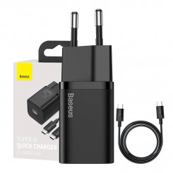 Настенное зарядное устройство Baseus Super Si Quick Charger 1C, 25 Вт, с кабелем USB-C на USB-C длиной 1 м (черный)