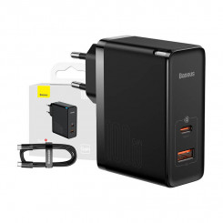 Baseus GaN5 Pro seinalaadija, USB-C + USB, 100 W + kaabel (must)