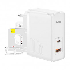 Baseus GaN5 Pro wall charger, USB-C + USB, 100W + cable (white)