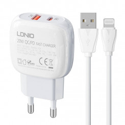 LDNIO A2313C Зарядное устройство USB, USB-C 20 Вт + кабель USB-Lightning