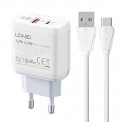 LDNIO A2421C USB wall charger, USB-C 22.5W + USB-C cable