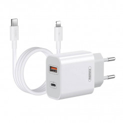 Remax wall charger, RP-U68, USB-C, USB, 20W (white) + Lightning cable