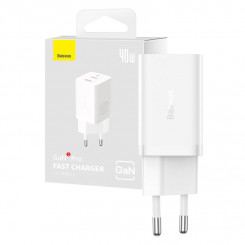 Baseus GaN5 40W wall charger, 2x USB C (White)