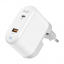 Универсальное зарядное устройство Budi 328E, USB + USB-C, 18 Вт + адаптеры ЕС/Великобритании/США (белый)