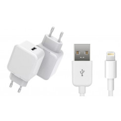 CoreParts USB-laadija iPhone'ile ja iPadile 12W 5V 2,4A väljund: Üks USB-A 2-meetrise välgukaabliga iPhone'ile ja iPadile