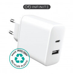 eSTUFF INFINITE USB-C PD 20W + USB-A 12W, EU Plug - White - 100% Recycled Plastic