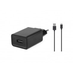 USB-адаптер питания CoreParts, черный, 12 Вт, 5 В, 2,4 А, выход USB-A (розетка), QC2.0, EU Wall — черный, с кабелем USB-A на MicroUSB