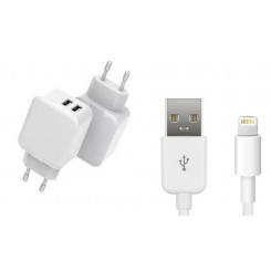 CoreParts USB-laadija iPhone'ile ja iPadile 12W 5V 2,4A väljund: topelt-USB-A koos 2-meetrise Lightning-kaabliga iPhone'i ja iPadi jaoks
