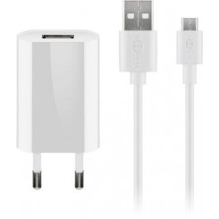 Комплект зарядного устройства Goobay Micro-USB (5 Вт), 1,0 А, кабель 1 м, белый, евровилка (тип C, CEE 7/16), ABS
