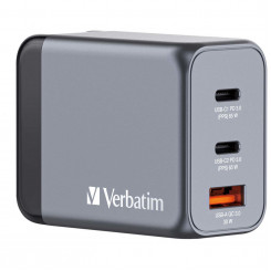Зарядное устройство Verbatim GNC-65 GaN мощностью 65 Вт с 2 портами USB-C® PD 65 Вт. 1 порт USB-A QC 3.0 (ЕС/Великобритания/США)