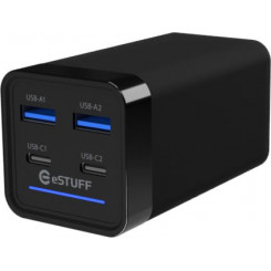 eSTUFF 65 Вт, 4-портовое универсальное зарядное устройство PD GaN — 2 порта USB-C + 2 порта USB-A