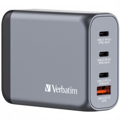 Verbatim GNC-100 GaN laadija 100 W koos 2 x USB-C® PD 100 W. 1 x USB-C® PD 65 W / 1 x USB-A QC 3.0 (EL / Ühendkuningriik / USA)