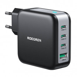 Seinalaadija GaN Rocoren 3x USB-C, 1x USB, Power Delivery 3.0, 100W (must)