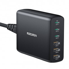 Зарядное устройство GaN Rocoren 3x USB-C, 3x USB, 100 Вт (черное)