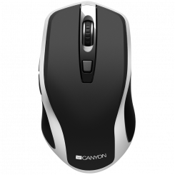 CANYON MW-19, 2.4GHz Wireless Rechargeable Mouse with Pixart sensor, 6keys, Silent switch for right/left keys,DPI: 800/1200/1600, Max. usage 50 hours for one time full charged, 300mAh Li-poly battery, Black -Silver, cable length 0.6m, 121*70*39mm, 0.1